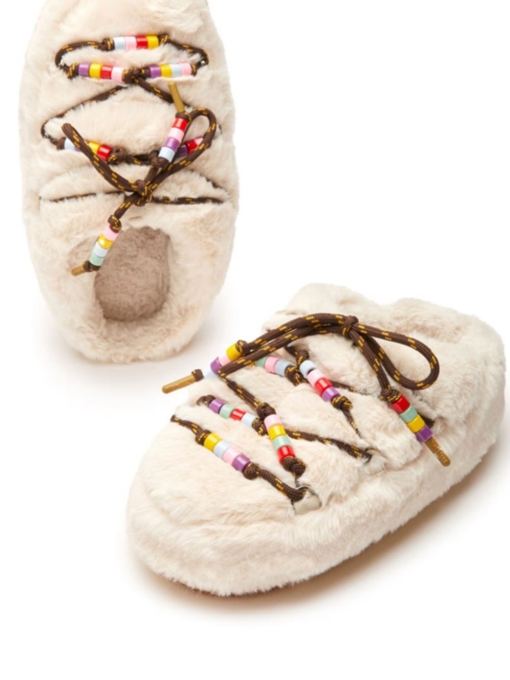 Moon Boot Beaded Faux Fur Slippers
